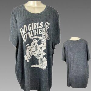 Torrid +4 Black Aged Crew Neck Bad Girls Skeleton Biker Graphic Short Sleeve Tee